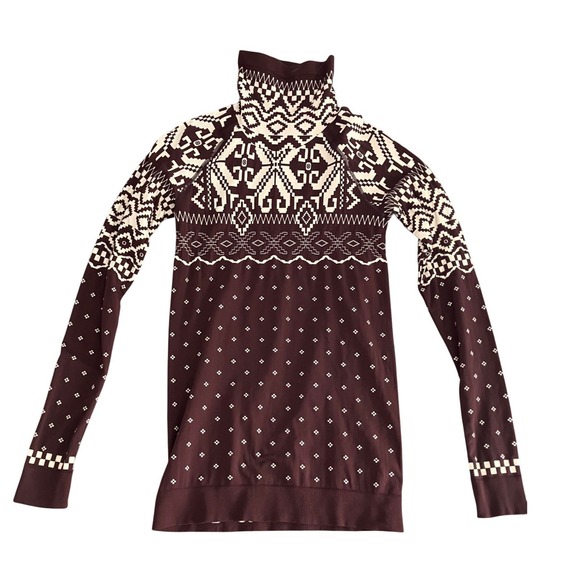 Sweaty Betty Tops - Sweaty Betty London Betty Base Layer Burgundy Fair Isle Turtleneck Top M Thermal